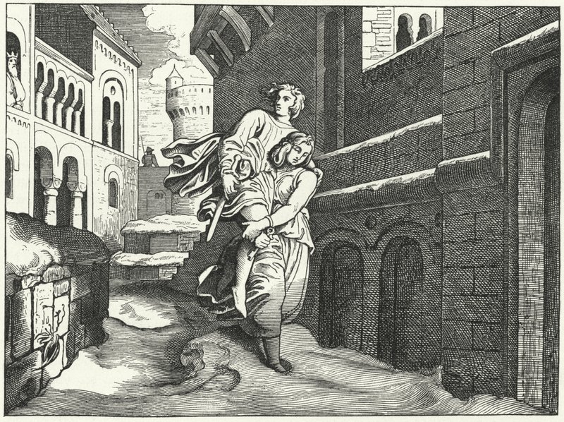 Einhard és Emma (metszet) alkotó: Moritz Ludwig von Schwind