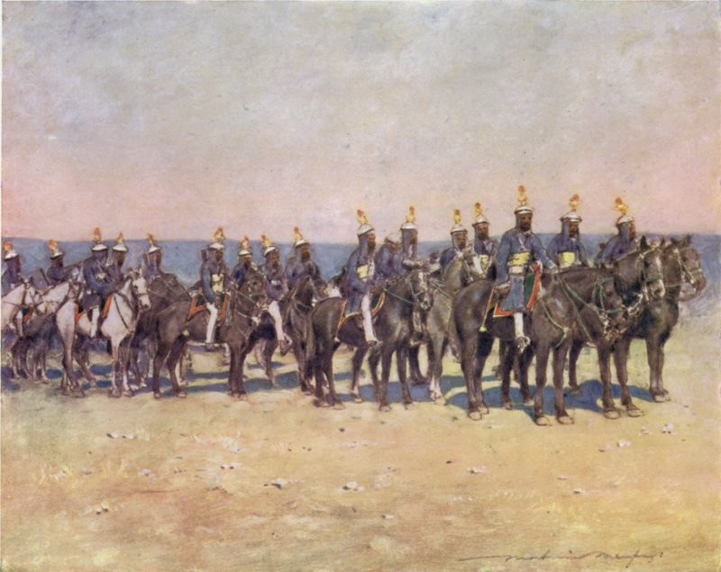 Kishengarh páncélos lovasai alkotó: Mortimer Ludington Menpes