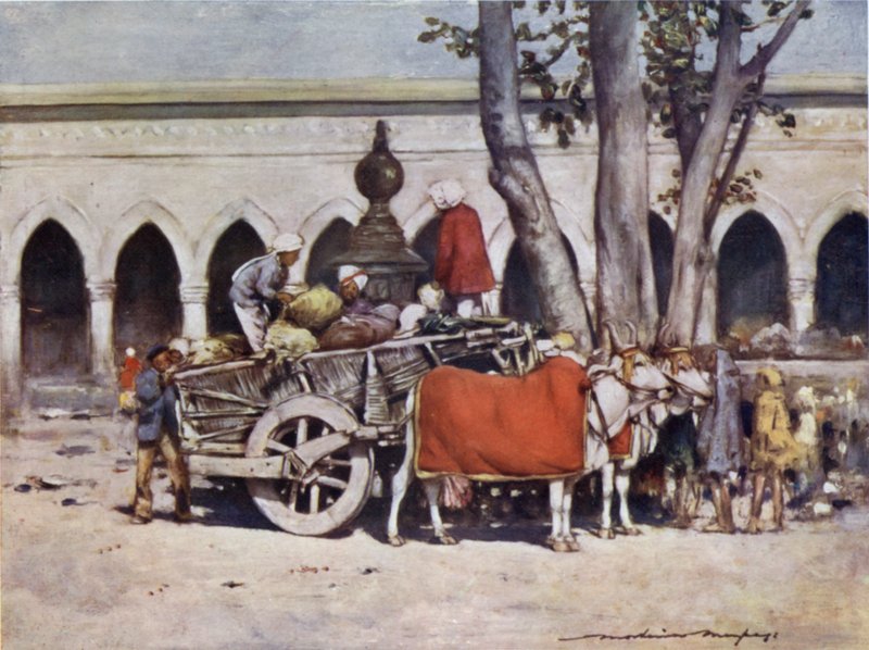 Jelenet a pályaudvaron kívül a Delhi Durbar alatt alkotó: Mortimer Ludington Menpes