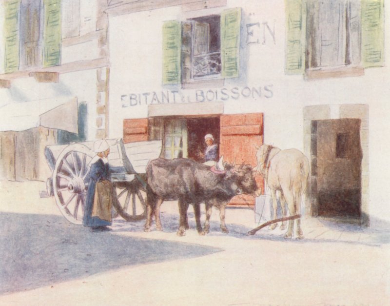 Homokszekér a rakparton, Pont-Aven (színes litográfia) alkotó: Mortimer Ludington Menpes