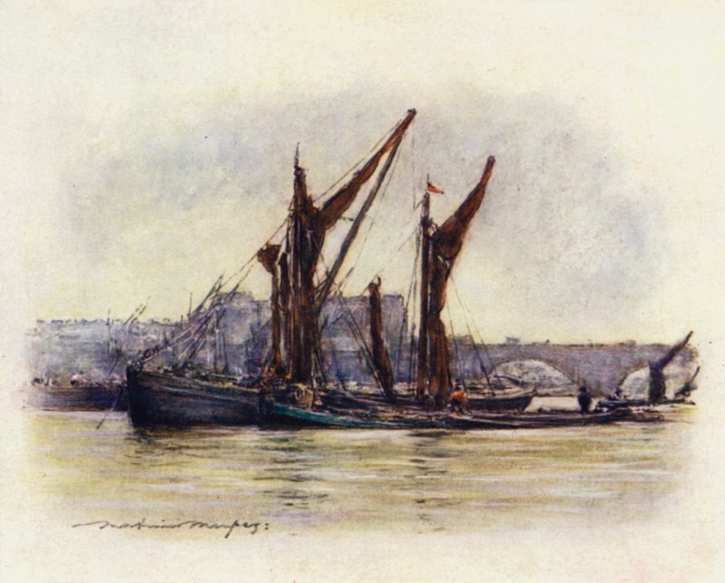 Szénabárkák a Westminster Bridge közelében alkotó: Mortimer Ludington Menpes