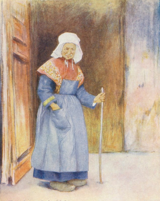 A katedrális tornácán, Quimper (színes litográfia) alkotó: Mortimer Ludington Menpes