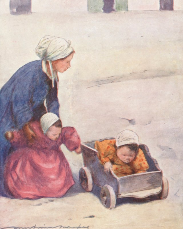 A csecsemők gondozása (színes litográfia) alkotó: Mortimer Ludington Menpes