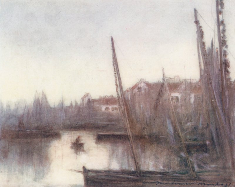A szardíniaflotta, Concarneau (színes litográfia) alkotó: Mortimer Ludington Menpes