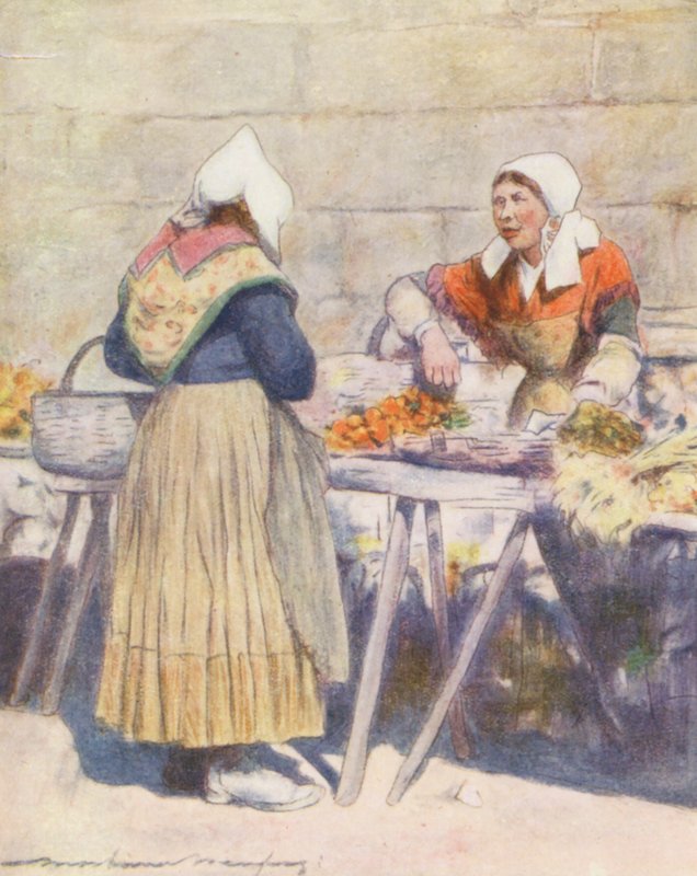 A zöldségpiac, Quimper (színes litográfia) alkotó: Mortimer Ludington Menpes