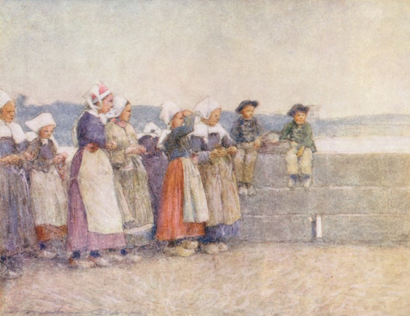 A halászflotta figyelése, Concarneau (színes litográfia) alkotó: Mortimer Ludington Menpes