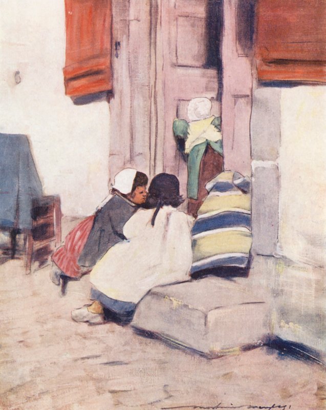 A világ gyermekei: Breton, Playing Shop (színes litográfia) alkotó: Mortimer Ludington Menpes