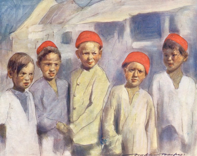 A világ gyermekei: Cingalese, Watching the Race (színes litográfia) alkotó: Mortimer Ludington Menpes