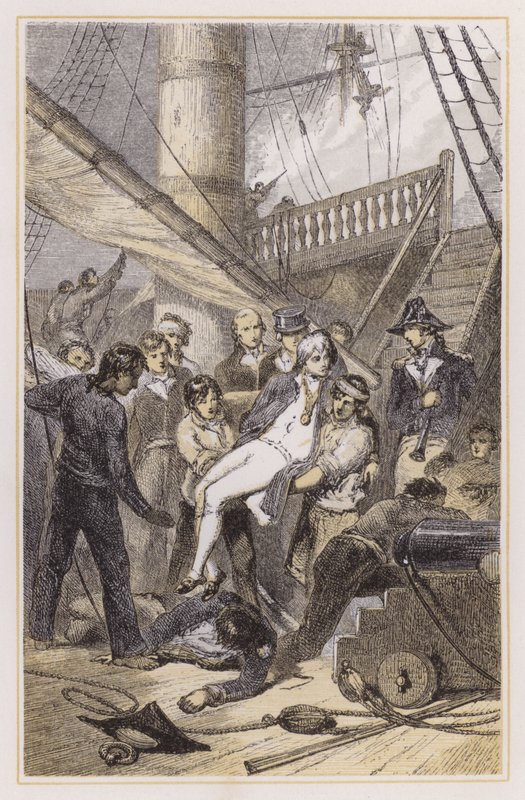 Nelson halála Trafalgarban (színes metszet) alkotó: Myles Birket (after) Foster