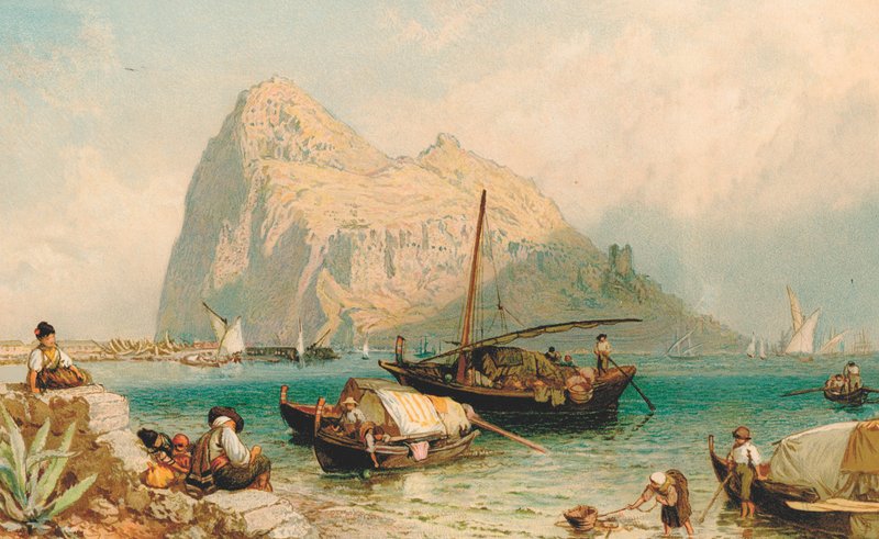 Gibraltár szikla, Algecirasból (színes litho) alkotó: Myles Birket (after) Foster