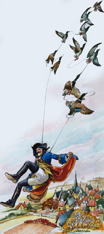 Münchhausen bárót elviszik a kacsák (gouache, papír) alkotó: Nadir Quinto