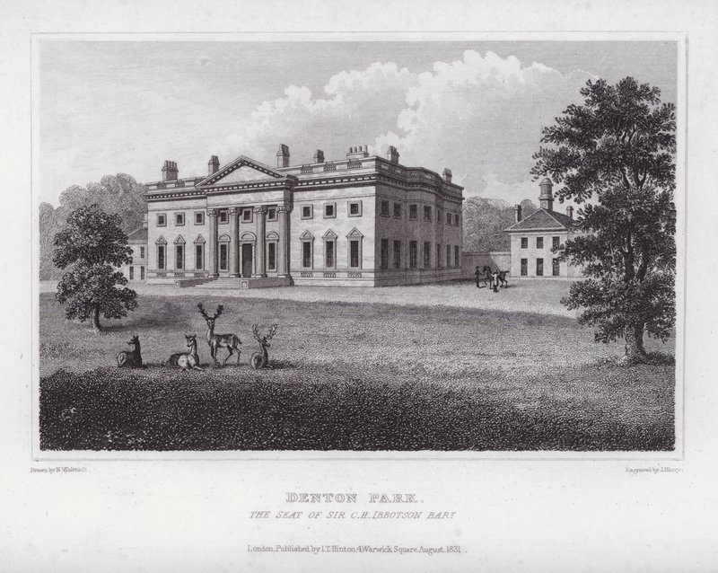 Denton Park, Sir C H Ibbotson székhelye (metszet) alkotó: Nathaniel (after) Whittock