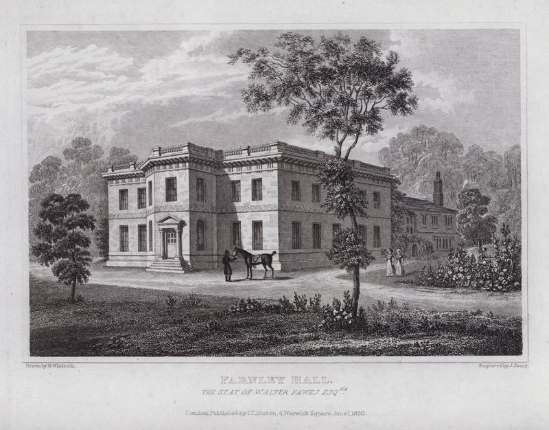 Farnley Hall, Walter Fawks székhelye (metszet) alkotó: Nathaniel (after) Whittock