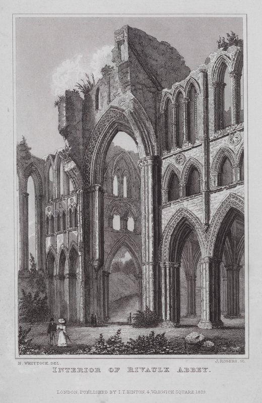 Rivaulx Apátság belseje (metszet) alkotó: Nathaniel (after) Whittock