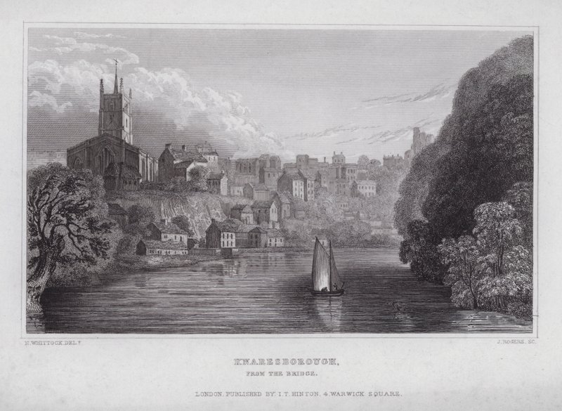 Knaresborough, a hídról (metszet) alkotó: Nathaniel (after) Whittock