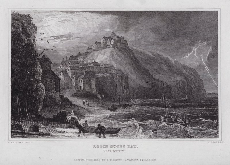 Robin Hoods Bay, Whitby közelében (metszet) alkotó: Nathaniel (after) Whittock