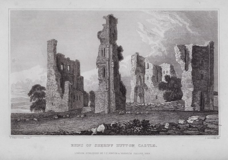 Hutton seriff kastély romjai (metszet) alkotó: Nathaniel (after) Whittock