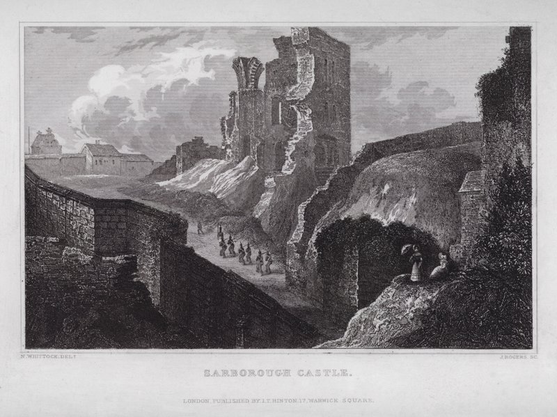 Scarborough kastély (metszet) alkotó: Nathaniel (after) Whittock