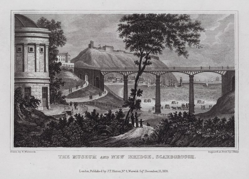A Múzeum és az Új híd, Scarborough (metszet) alkotó: Nathaniel (after) Whittock