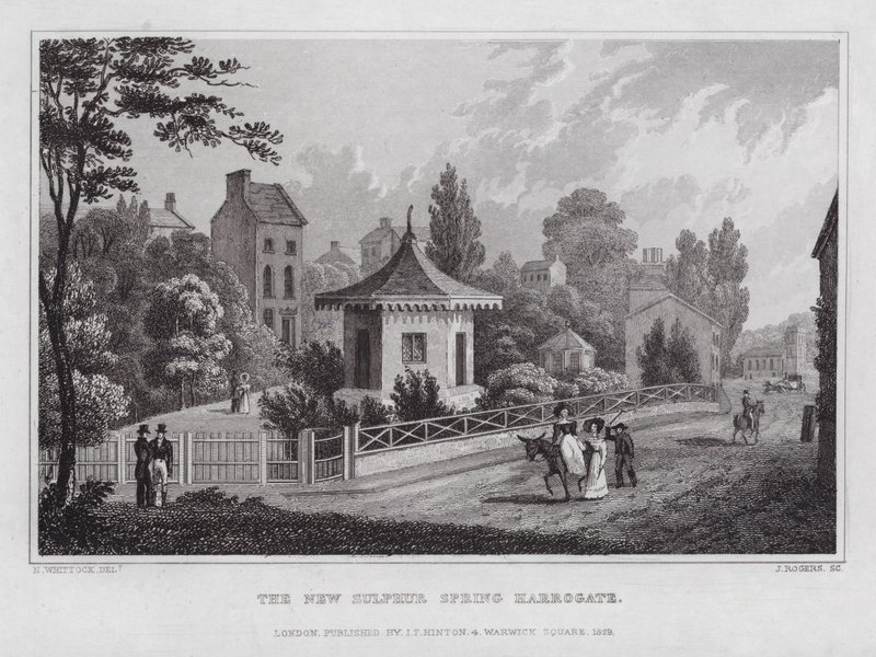 Az új kénes forrás, Harrogate (metszet) alkotó: Nathaniel (after) Whittock