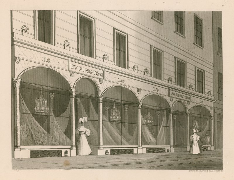 Everington urak boltja, India, kendőraktár, Ludgate Street 10, London alkotó: Nathaniel Whittock