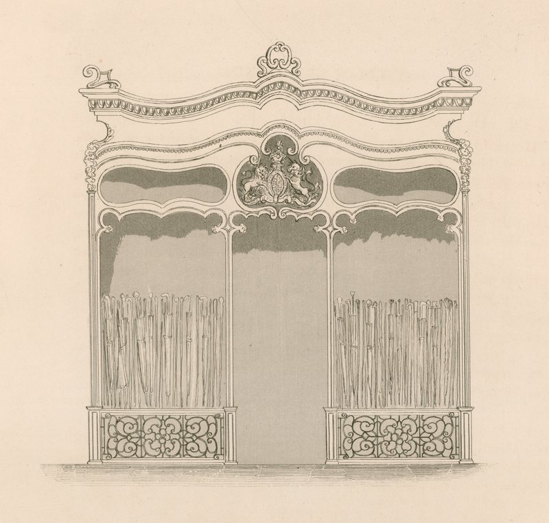 XIV. Lajos francia stílusú üzletek Sangster uraknak, esernyő- és pálcikakereskedőknek, Regent Street, London alkotó: Nathaniel Whittock