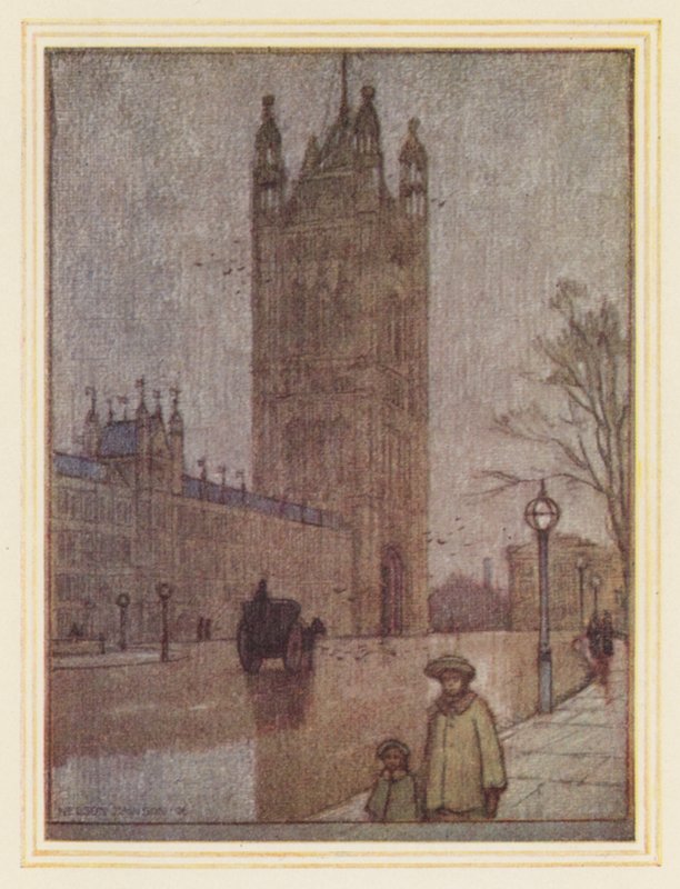 A Victoria-torony, Lordok Háza (színes litográfia) alkotó: Nelson Dawson