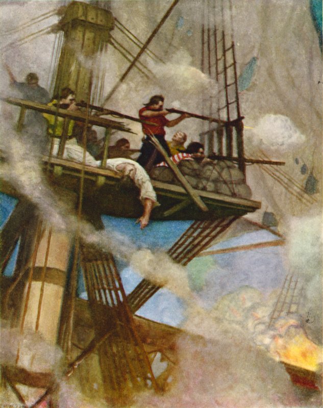 A Harc az előtérben - tetején alkotó: Newell Convers Wyeth