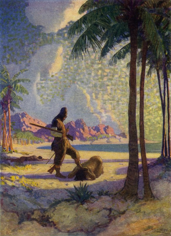 Illusztráció Robinson Crusoe-hoz (színes litó) alkotó: Newell Convers (after) Wyeth