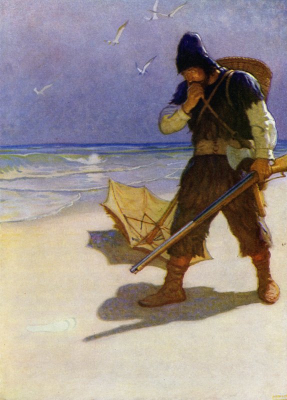 Illusztráció Robinson Crusoe-hoz (színes litó) alkotó: Newell Convers (after) Wyeth