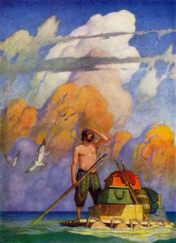 Illusztráció Robinson Crusoe-hoz (színes litó) alkotó: Newell Convers (after) Wyeth