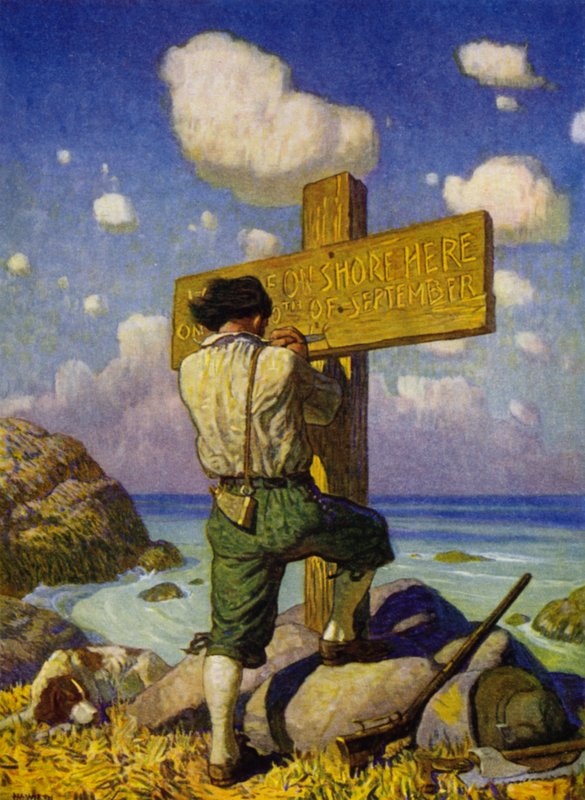 Illusztráció Robinson Crusoe-hoz (színes litó) alkotó: Newell Convers (after) Wyeth