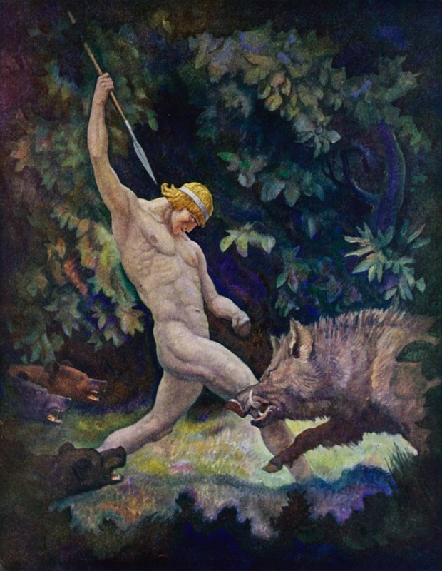 Odüsszea: A vaddisznóvadászat (színes litho) alkotó: Newell Convers (after) Wyeth