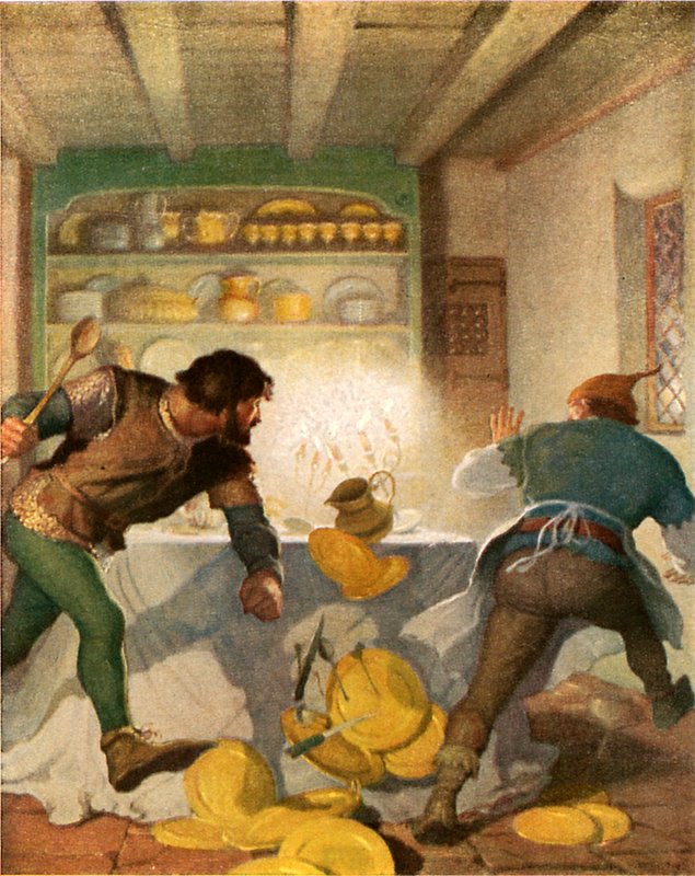 A kis John harcol a szakácsnővel a seriff házában alkotó: Newell Convers Wyeth