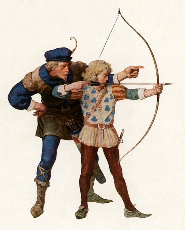 Robin Hood fiatal íjászt képez alkotó: Newell Convers Wyeth