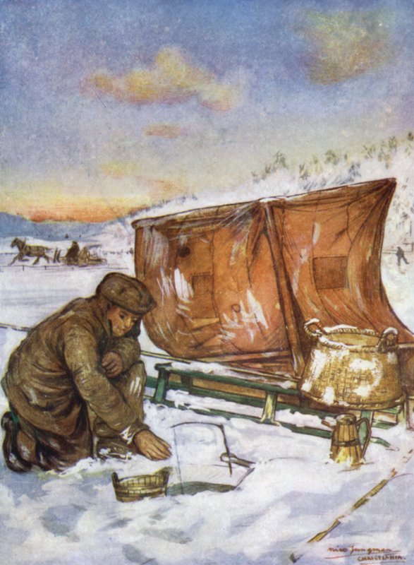 Norvégia: Horgászat a jégen keresztül a Christiania Fjordon (színes litó) alkotó: Nico Jungman