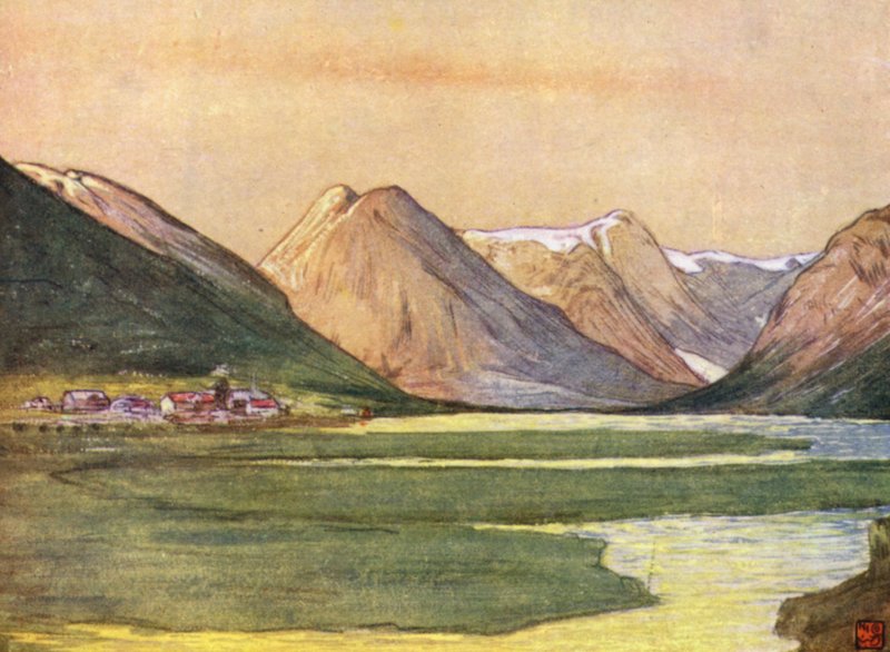 Norvégia: Mundal, Fjaerland, Sognefjord (színes litó) alkotó: Nico Jungman