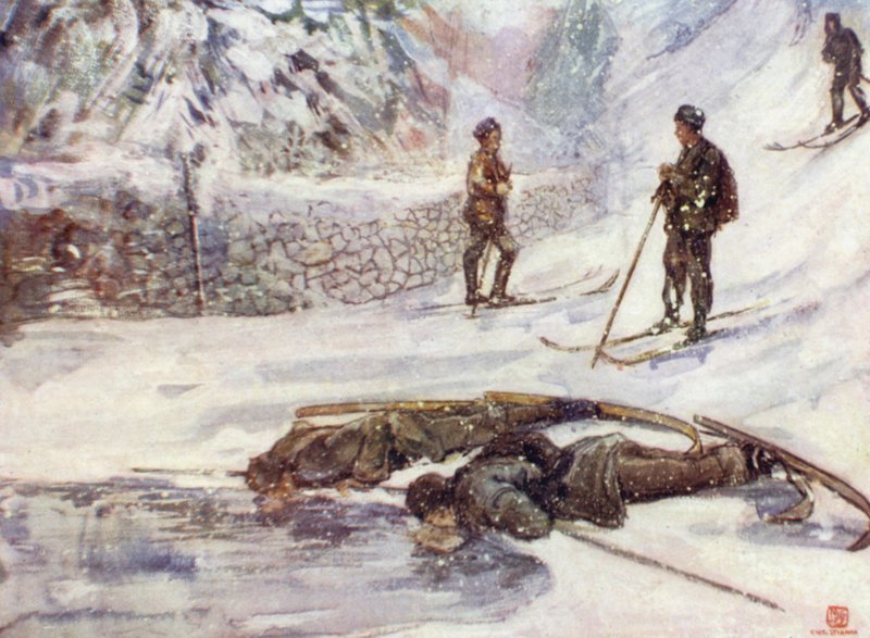 Norvégia: A síelők libabort isznak (színes litho) alkotó: Nico Jungman