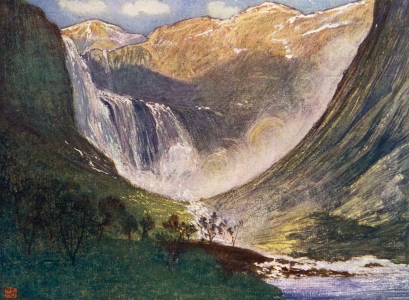 Norvégia: Skjaeggedalsfos, Hardanger (színes litho) alkotó: Nico Jungman