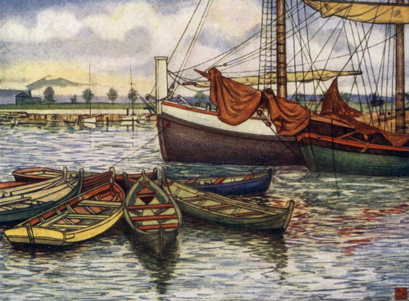 Norvégia: Trondhjem, Old Boats (színes litho) alkotó: Nico Jungman