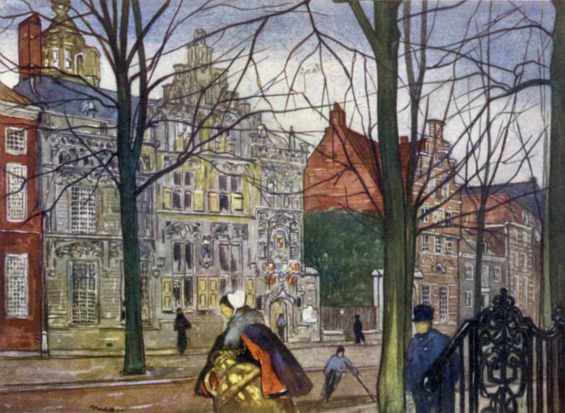 Oude Delft (színes litográfia) alkotó: Nico Jungman