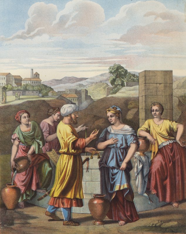 Eliezer és Rebecca a kútnál alkotó: after Nicolas Poussin