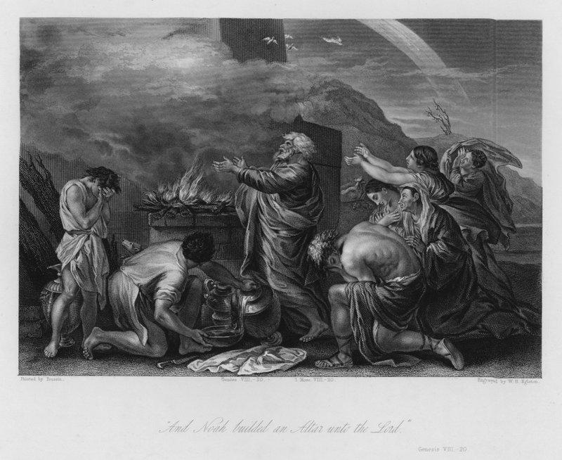 Noé áldozata, Genesis VIII, 20 (metszet) alkotó: Nicolas (after) Poussin