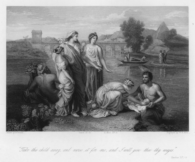 Mózes megtalálása, 2. Exodus, 9 (metszet) alkotó: Nicolas (after) Poussin
