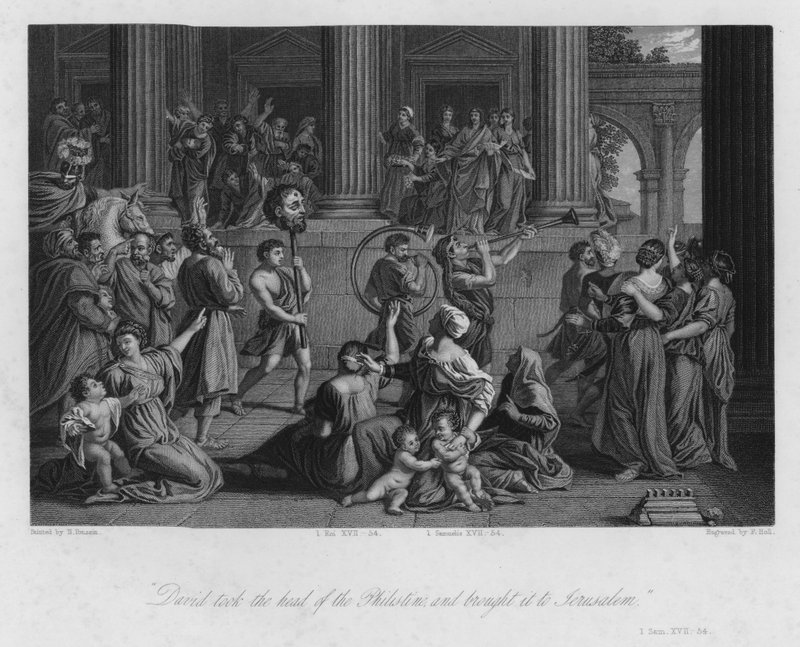 Dávid diadala, I. Sámuel XVII, 54 (metszet) alkotó: Nicolas (after) Poussin