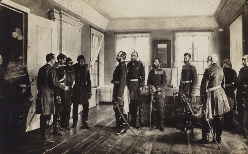 Az elfogott oszmán tábornok, Oszmán pasa II. Sándor orosz cárnak ajándékozta, miután megadta magát Pleven ostrománál, az 1877-1878-as orosz-török háborúban. alkotó: Nikolai Dmitrievich Dmitriev Orenburgsky