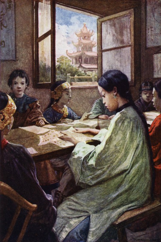 Kína: Egy iskola (színes litho) alkotó: Norman Hardy