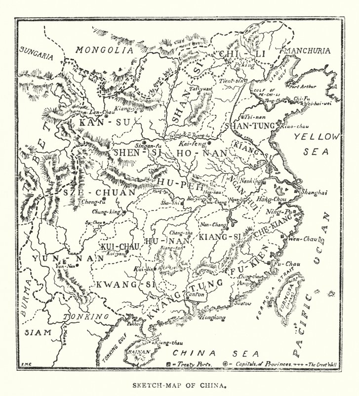 Kína: Kína térképvázlata (színes litho) alkotó: Norman Hardy