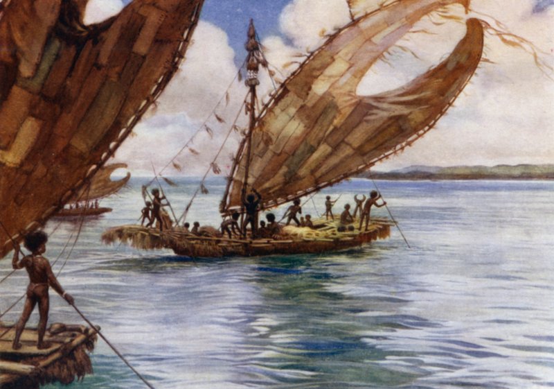 Nagy kereskedelmi kenuk, Brit Új-Guinea (színes litho) alkotó: Norman Hardy