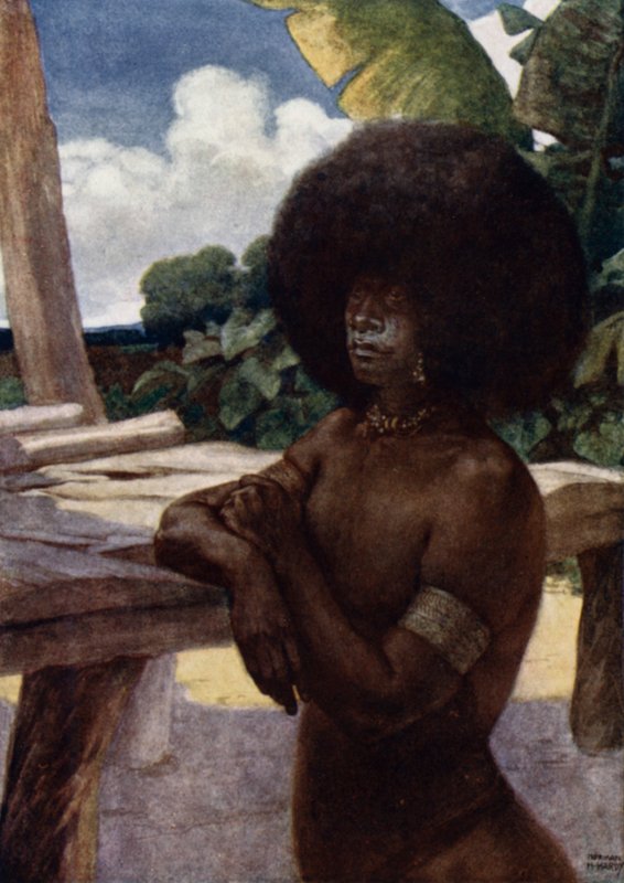 Brit Új-Guineából származik, bemutatja a hajviselet módját (színes litho) alkotó: Norman Hardy